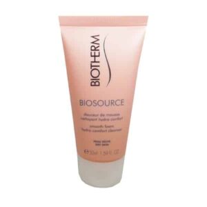 Biotherm Biosource Douceur de mousse | Nettoyant hydra-confort Une crème rose, fondante, d'une douceur extrême pour nettoyer et démaquiller les peaux .